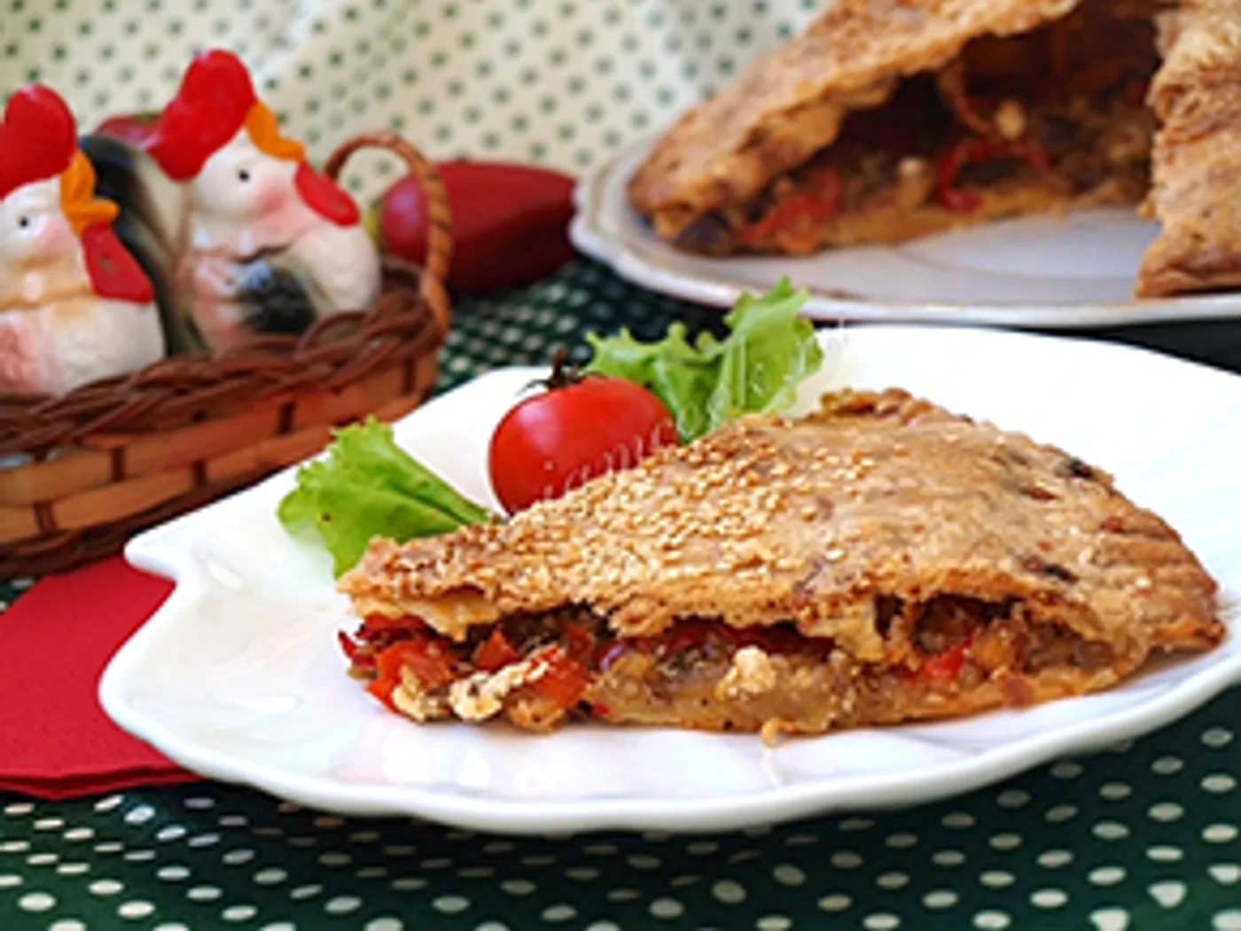 Cheese-puff cake with caramelized eggplant recipe