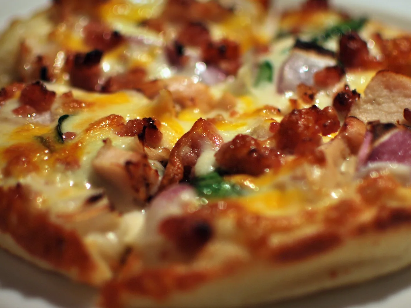 Chicken Alfredo Pizza prepared recipe