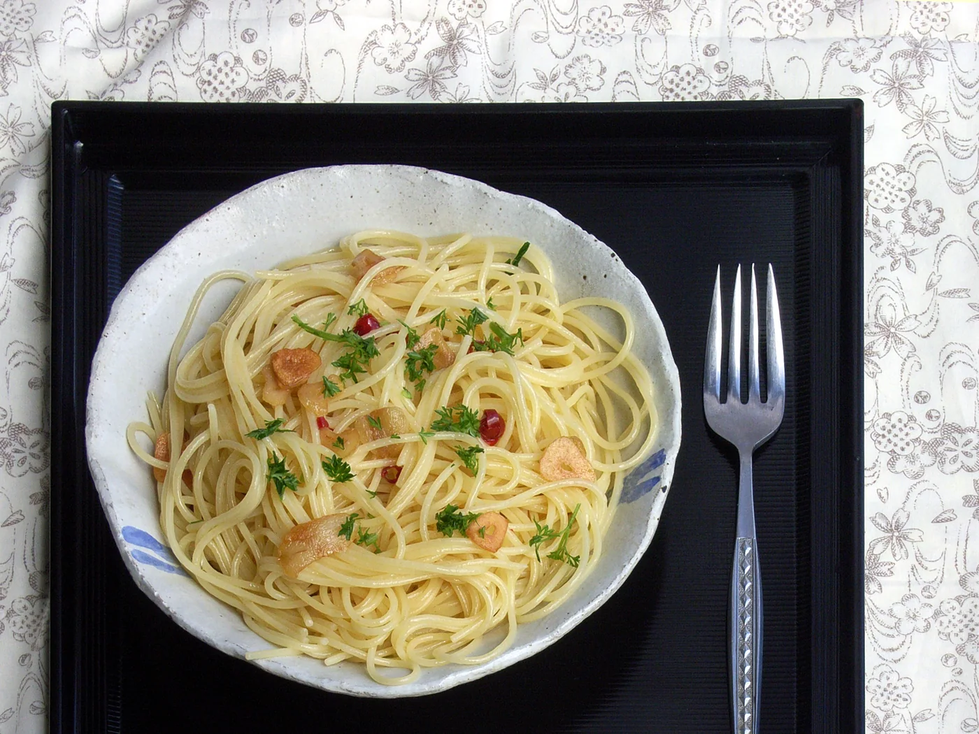 Spaghetti Aglio e Olio prepared recipe