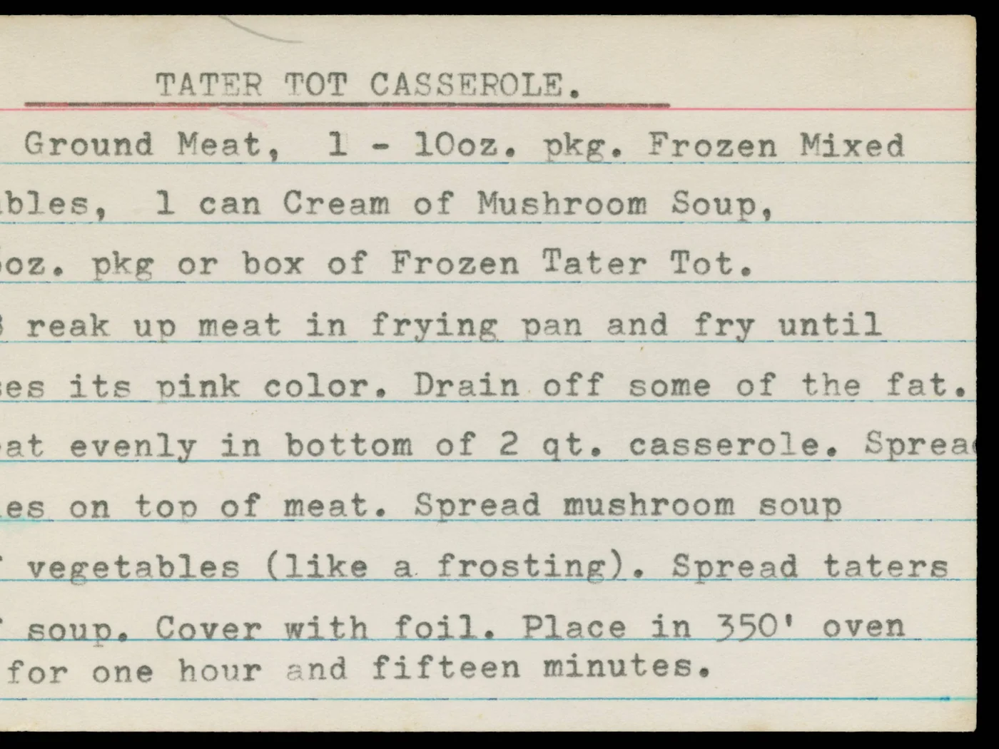 Tater Tot Casserole prepared recipe