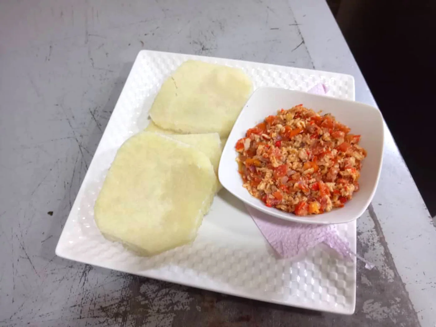 Yam and Egg Sauce prepared recipe