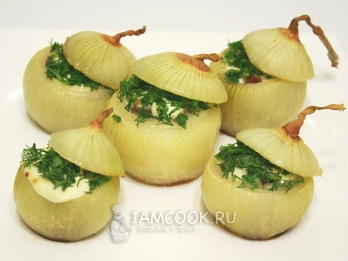 Baked onions stuffed with mushrooms and ham recipe
