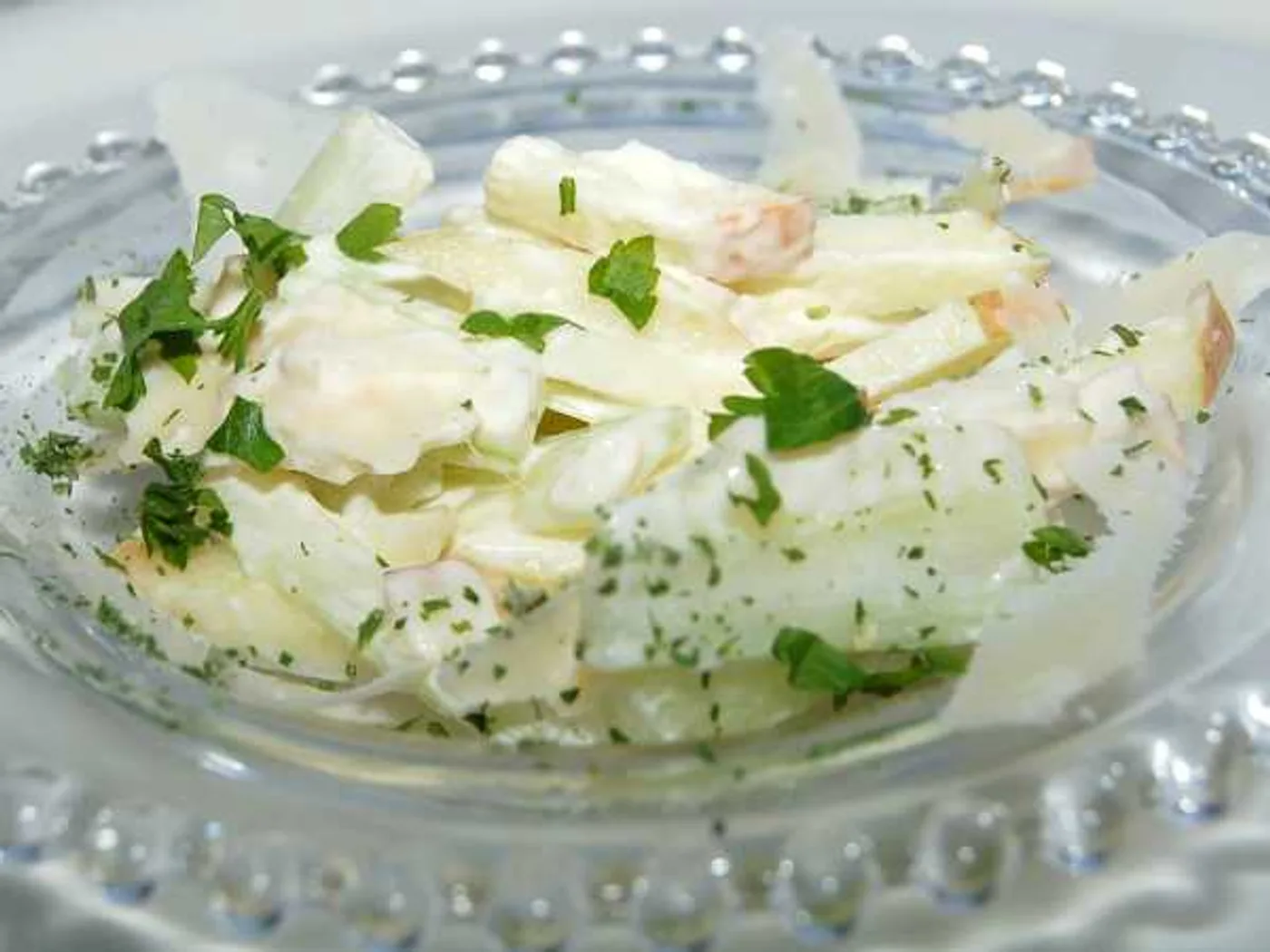 Celery salad with apple, cheese and mayonnaise recipe