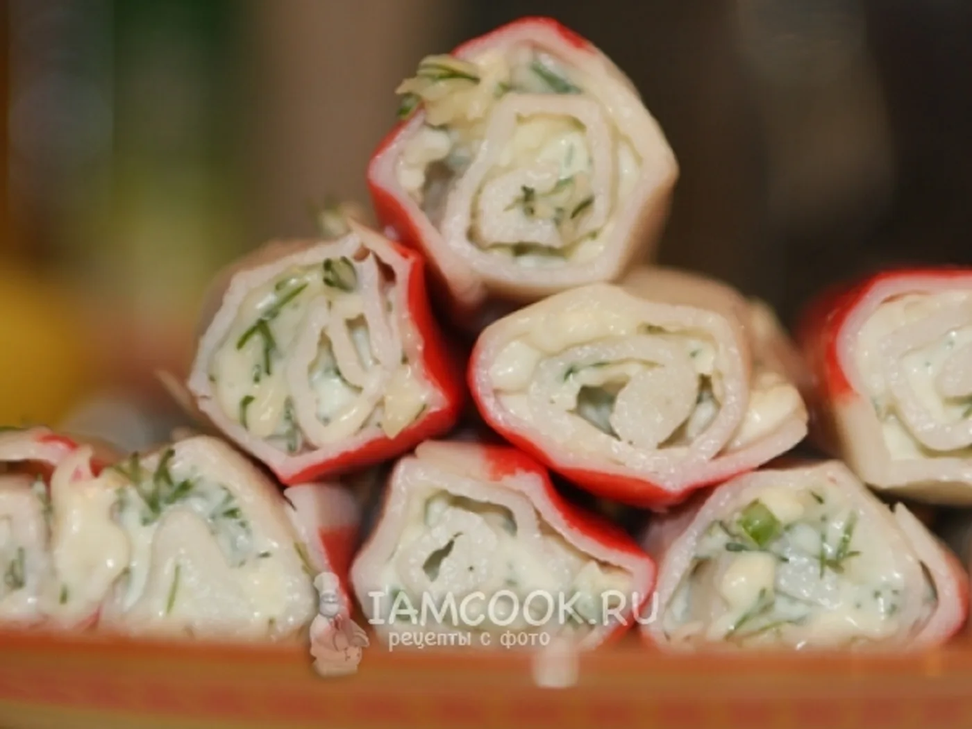 Crab sticks stuffed with cheese and garlic recipe