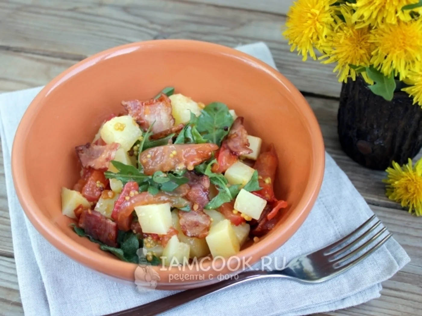 Dandelion leaf salad with bacon recipe