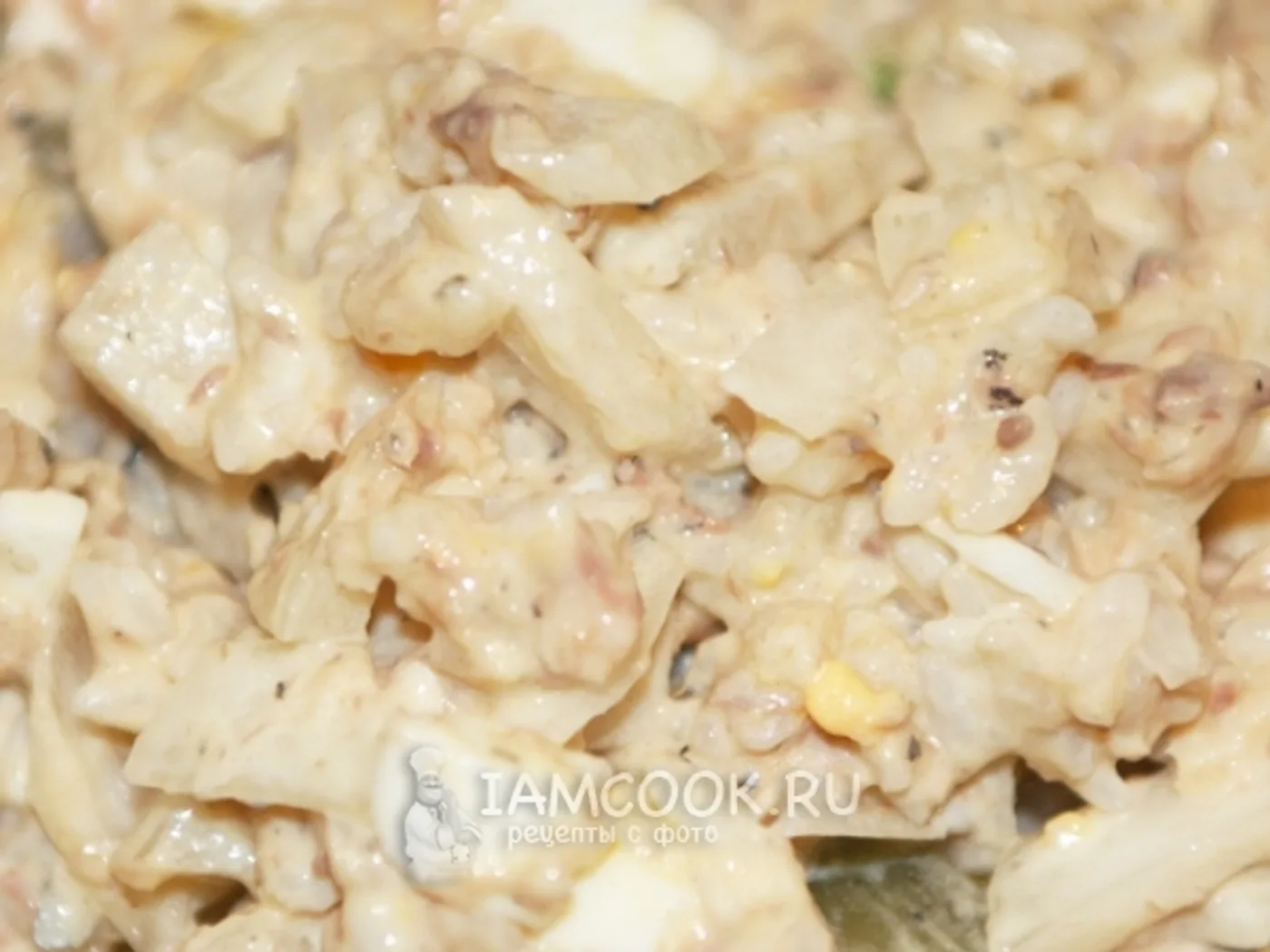 Fish salad from canned saury with pickles recipe