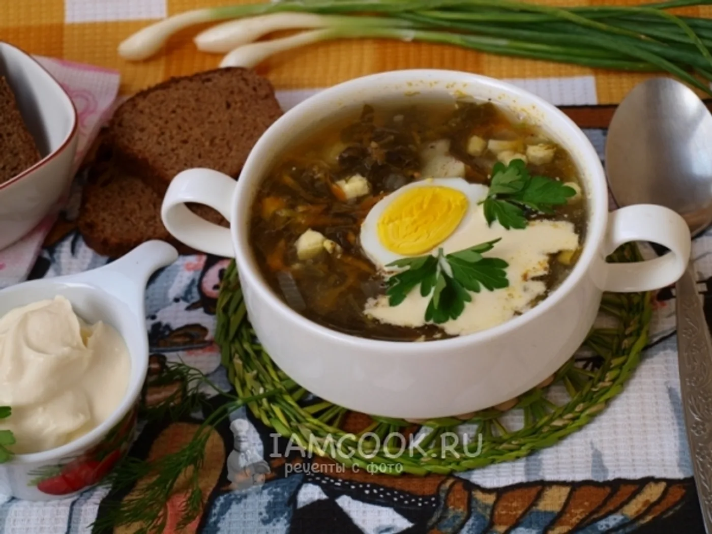 Green borscht with sorrel on meat broth recipe
