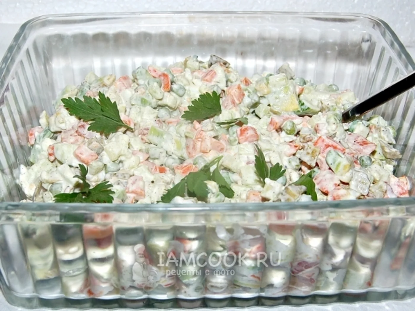 Olivier with avocado and salmon recipe