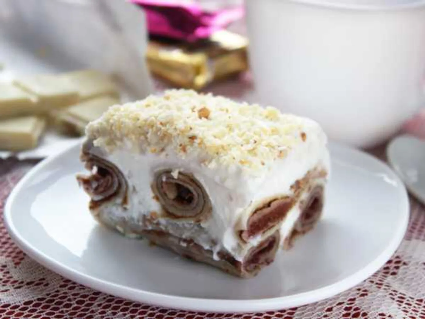 Pancake cake with cherry and cream recipe
