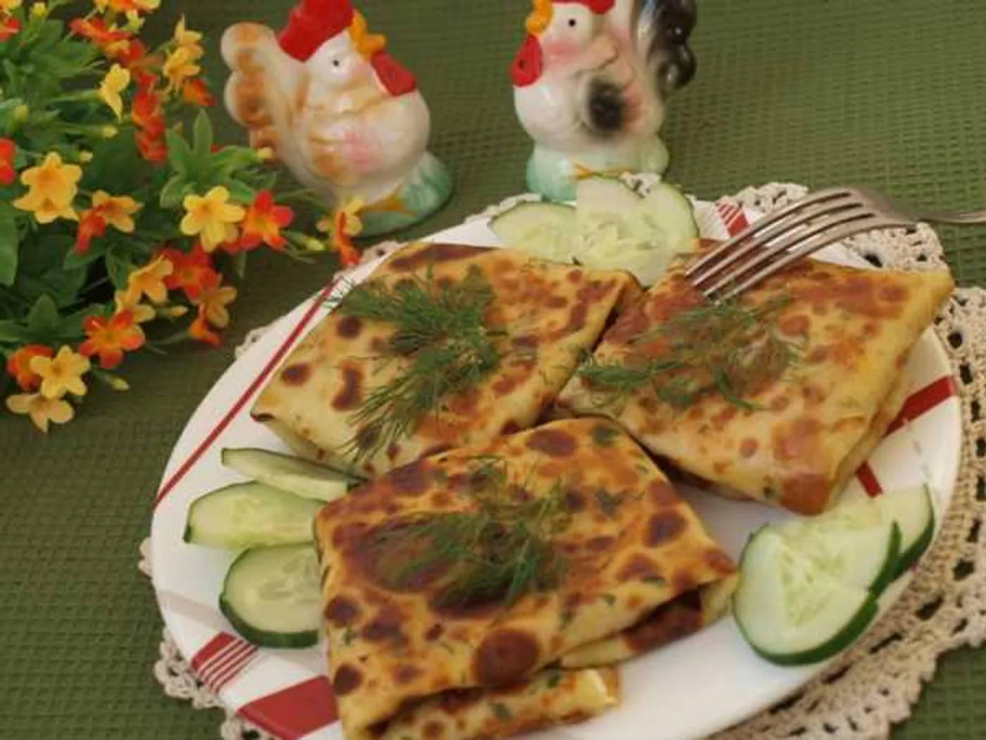 Pancakes with chicken and cheese recipe