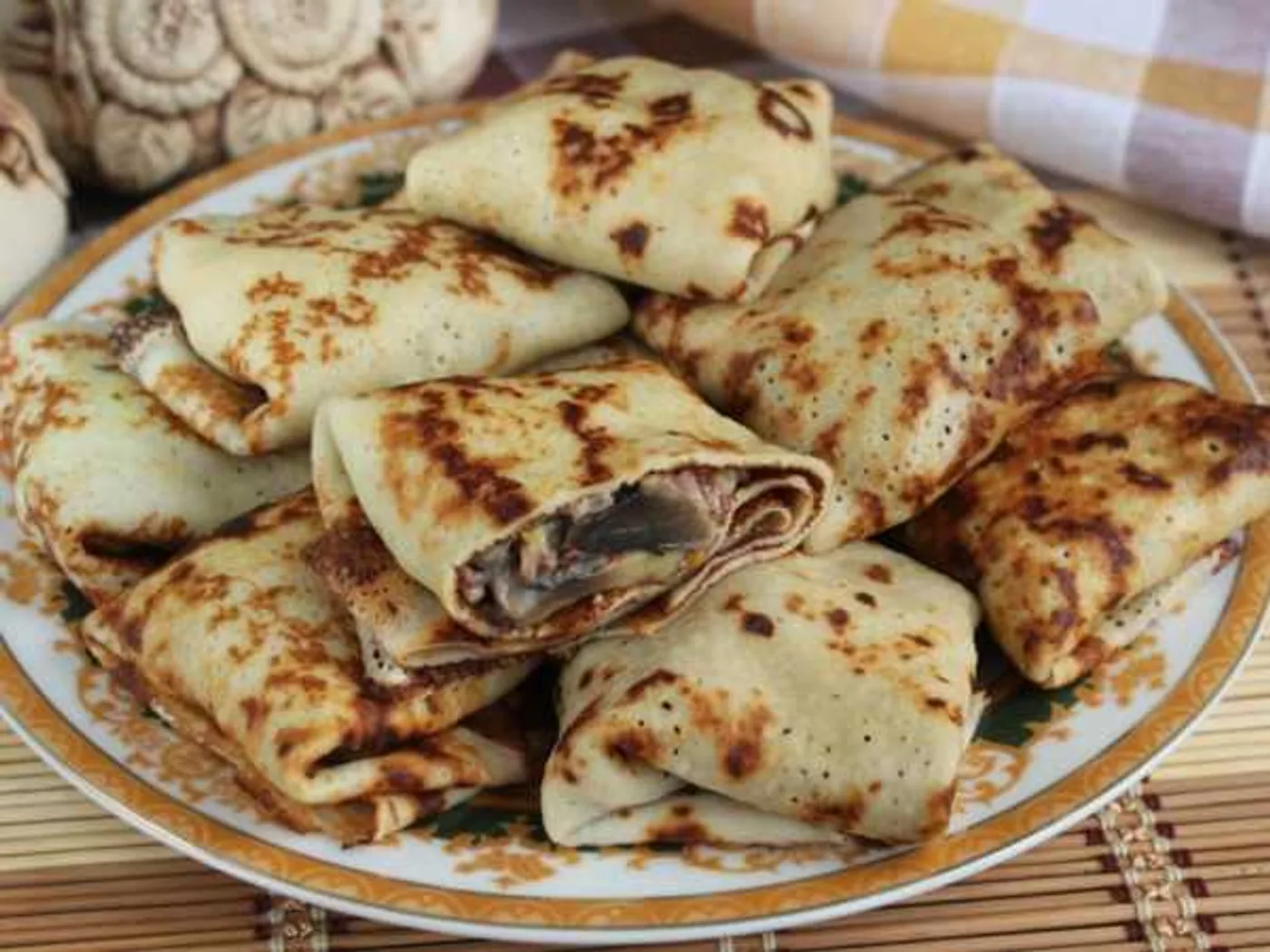 Pancakes with mushrooms and rice recipe