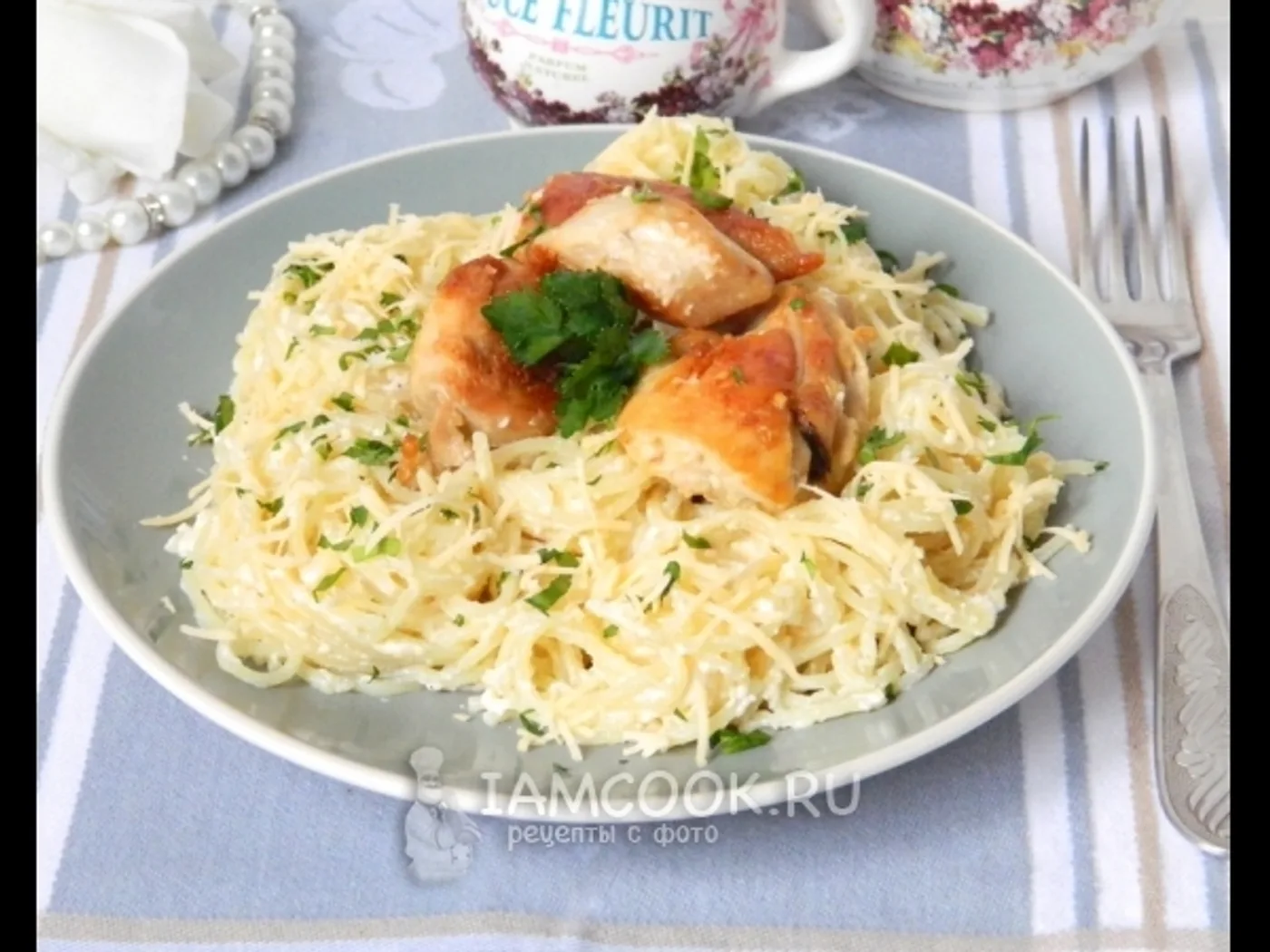 Pasta with chicken fillet and cream sauce recipe