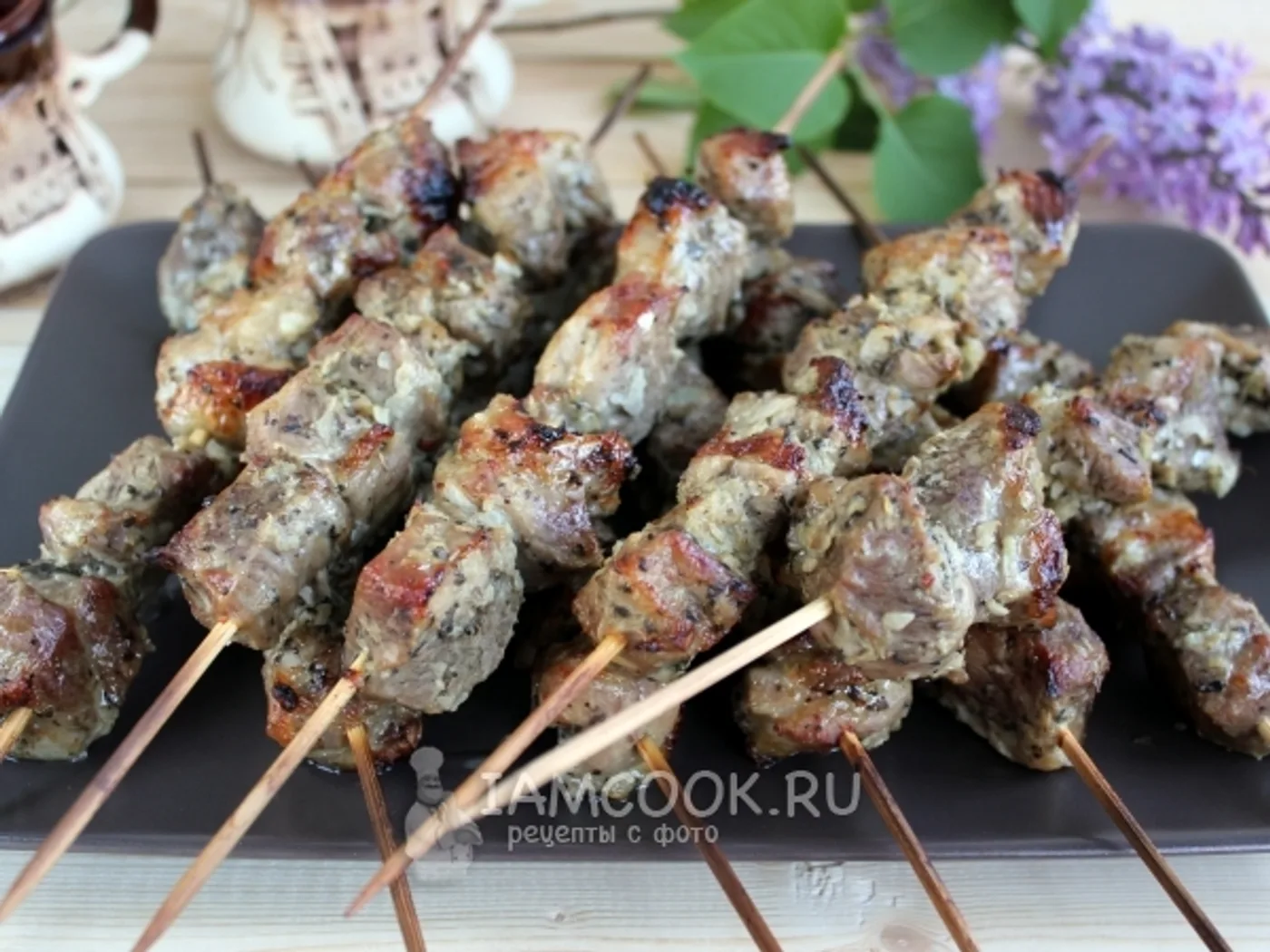 Pork kebab in the oven on the baking pot recipe