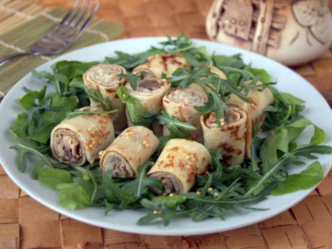 Salad with stuffed pancakes recipe