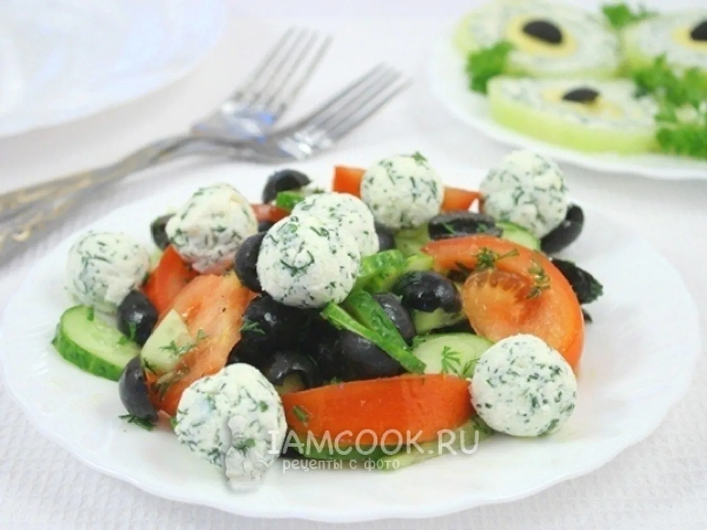Vegetable salad with feta cheese balls recipe