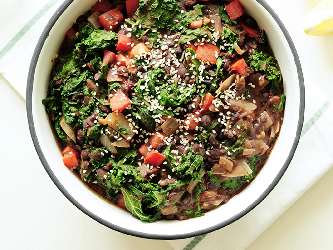 Warm Black Bean Salad with Kale and Tomatoes prepared recipe